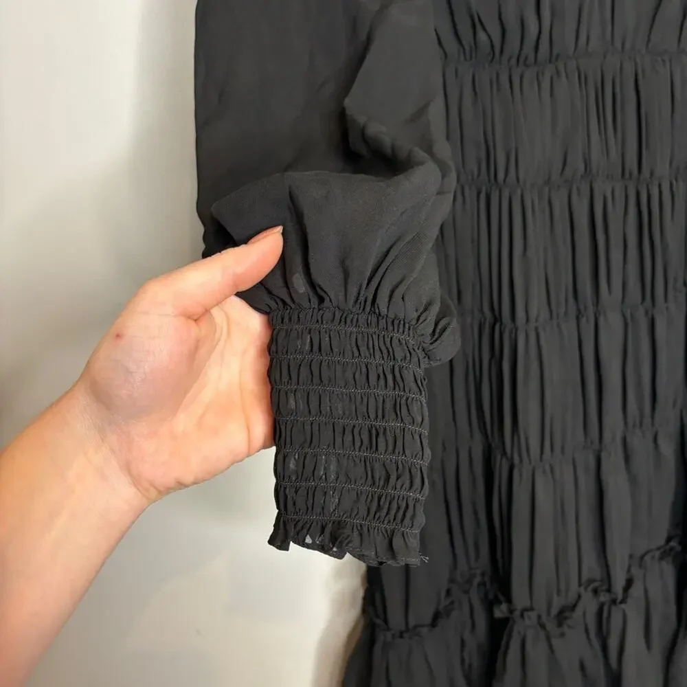 Sandro Voile Tiered Ruffle Mini Dress Black